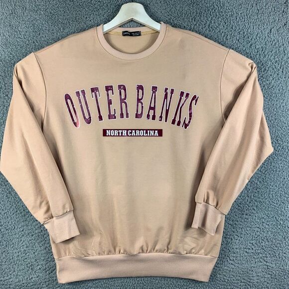 SHEIN Outer Banks NC Sweatshirt Womens Medium Tan Beach Outdoor‎ Summer Carolina - Picture 1 of 11